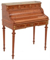 French Satinwood Mechanical Roll Top Desk