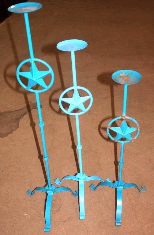 (3) Cast Iron Star Candle Holders