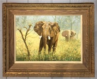 Peter Darro Oil On Canvas Of Elephant