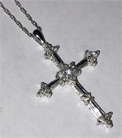 10k White Gold Necklace With Diamond Cross Pendant