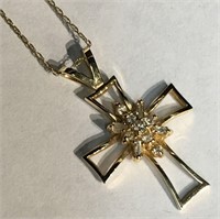 14k Gold Necklace With Diamond Cross Pendant