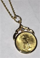 14k Gold Necklace With Coin Pendant