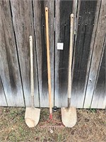 Lot of 3 Hand tools - 2 Shovels & A Rake