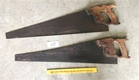 Lot of 2 Vintage Wooden Handled Hand Saws