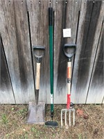Group Lot of Hand Tools -Hoe, Square Head Shovel