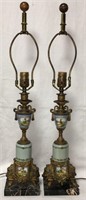 Pair Of Porcelain & Brass Parlor Lamps