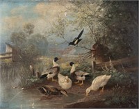 Otto Scheuerer Oil Painting of Ducks