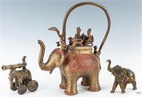 3 Asian Elephant Figurals, inc. Bronze