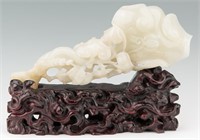 Chinese White Jade Sculpture w/ Stand