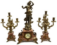 (3) FRENCH FIGURAL MARBLE MANTEL CLOCK SET