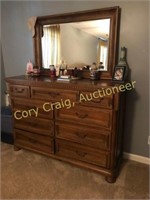 Ashley dresser w/ mirror, 9 drawer, Wood, 62”W, 44