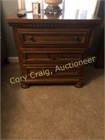 Ashley night stand, 3 drawer, Wood, 29”W, 19”D, 29