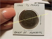 1844 1/2 PENNY BANK OF MONTREAL COIN