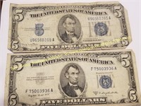 2PC $5 SILVER CERTIFICATES