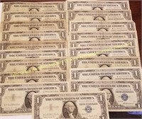 LOT OF 19 $1 SILVER CERTIFICATES!!!  WOW