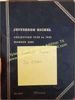 JEFFERSON NICKEL BOOK 1938-61 26 COINS PARTIAL