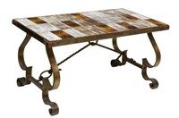 FRENCH MODERN TILE TOP & IRON COFFEE TABLE