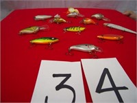 12 FISHING LURES, EXC CONDITION