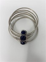 .925 Silver Bangle Bracelets with Blue Stone Clasp