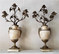 Pair of Marble and Brass Urn Candelabras