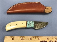 Damascus bladed skinning knife, 2" blade, polished
