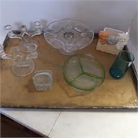 Misc Lot-Candle Holders, Candy Dish, Tray, & More