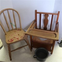 Vintage Potty Chair & Child's Spindle Back Chair