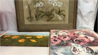3 Floral Wall Art w/ 1 Hand Painted On Canvas Y15B