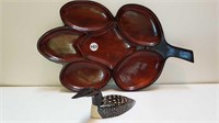 WOODEN TRAY + CARVED LOON FIGURE