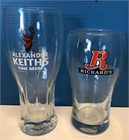6 Alexander Keiths & 3 Rickards Beer Glasses