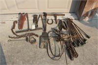 Vintage harness parts, bits, hooks, straps, tapper