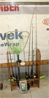 Fishing Poles and Stand, net and tackle