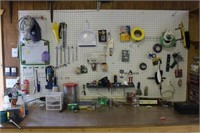 Contents of Peg Board and Top of Work Bench