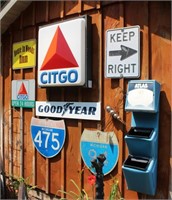 Citgo lighted sign, GoodYear metal sign,Road Signs
