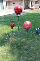 Garden Globes and Metal Peacock yard ornaments