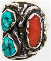 Jewelry Sterling Silver Turquoise & Coral Ring