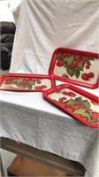 3 vintage strawberry metal trays