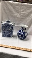 10” and 8” blue and white vases