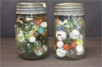 2 Jars Of Marbles w/ Zinc Lids