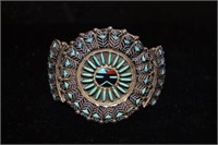 Old Pawn 1900's Turquoise Sterling Enameled Cuff
