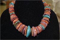 Spiney Oyster and Turquoise Necklace 14"