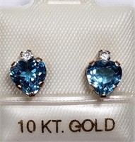 $240 10 KT Gold Blue Topaz and CZ Earrings (Made i