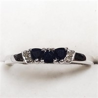 $200 Silver Sapphire and Diamond Ring (Size 8.5)
