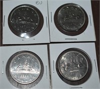 4 pcs RCM Voyageur $1 Coins 1972/76/78/86