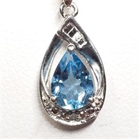$240 Silver Diamond and Blue Topaz Pendant Necklac