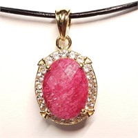 $400 Silver Gold Plated Ruby and CZ Pendant Neckla