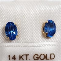 $240 14 KT Gold Blue Topaz Earrings (Made in Canad