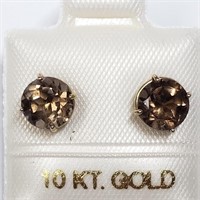 $300 10 KT Gold Smoky Topaz Earrings (Made in Cana