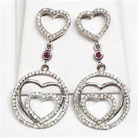 $500 Silver Ruby and CZ Earrings (app 10g)