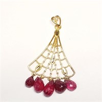 $600 14 KT Gold Ruby and Diamond Pendant